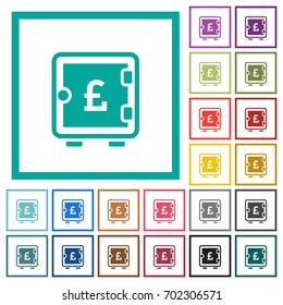 Pound strong box flat color icons with quadrant frames on white background