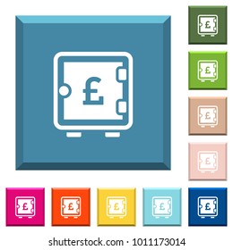 Pound strong box white icons on edged square buttons in various trendy colors