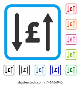 Pound Swap icon. Flat gray iconic symbol in a light blue rounded frame. Black, gray, green, blue, red, orange color additional versions of Pound Swap vector.