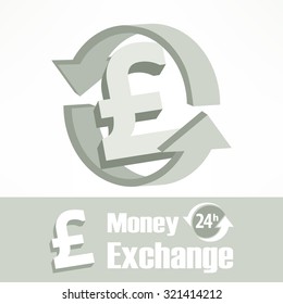 Pound symbol with arrow in grey, vector illustration