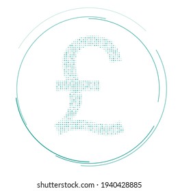 The pound symbol filled with teal dots. Pointillism style. Vector illustration on white background
