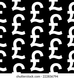 Pound symbol seamless pattern on black background. Vector illustration.
