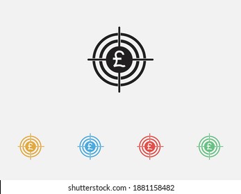 Pound in the target icon. Vector illustration icon. Simple icon. Investment target icon. Set of colorful flat design icons 