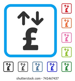 Pound Transactions icon. Flat grey pictogram symbol inside a light blue rounded square. Black, gray, green, blue, red, orange color additional versions of Pound Transactions vector.