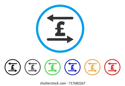 Pound Transactions rounded icon. Style is a flat pound transactions gray symbol inside light blue circle with black, gray, green, blue, red, orange color versions.