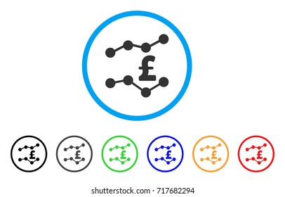 Pound Trends rounded icon. Style is a flat pound trends grey symbol inside light blue circle with black, gray, green, blue, red, orange versions. Vector designed for web and software interfaces.