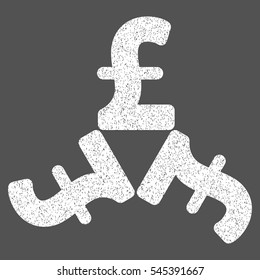 Pound Trinity grainy textured icon for overlay watermark stamps. Flat symbol with scratched texture. Dotted vector white ink rubber seal stamp with grunge design on a gray background.