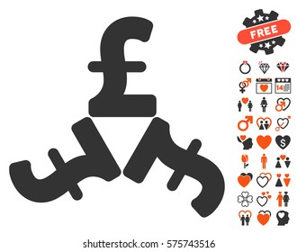 Pound Trinity icon with bonus dating symbols. Vector illustration style is flat iconic elements for web design, app user interfaces.