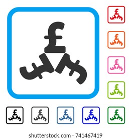 Pound Trinity icon. Flat gray pictogram symbol inside a light blue rounded rectangle. Black, gray, green, blue, red, orange color additional versions of Pound Trinity vector.
