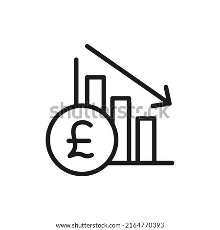 Pound value crashed. Currency crisis. Financial decrease, inflation icon line style isolated on white background. Vector illustration