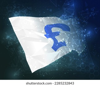 Pound,  vector flag, virtual abstract 3D object from triangular polygons on a blue background