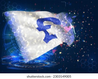Pound,  vector flag, virtual abstract 3D object from triangular polygons on a blue background