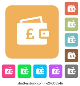 Pound wallet flat icons on rounded square vivid color backgrounds.
