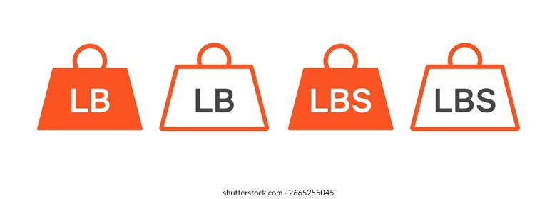 Pound weight icons set with different values solid and outline. Vector