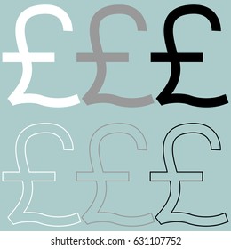 Pound white grey black icon set.