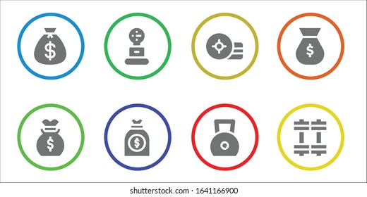 pounds icon set. 8 filled pounds icons.  Simple modern icons such as: Money bag, Weight, Weights