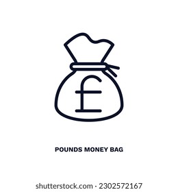 pounds money bag icon. Thin line pounds money bag icon from business and finance collection. Outline vector isolated on white background. Editable pounds money bag symbol can be used web and mobile