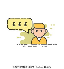 Poundsterling Chat from a man flat modern vector icon