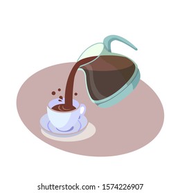 Pour coffee into a cup vector isolated design.