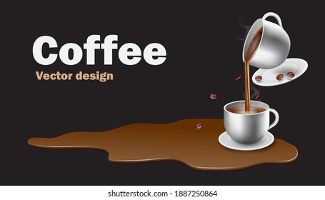 Pour the hot coffee into the cup for vector advertising concept design