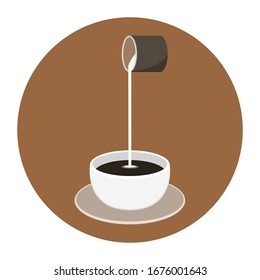 Pour the milk into the coffee. free space for text.