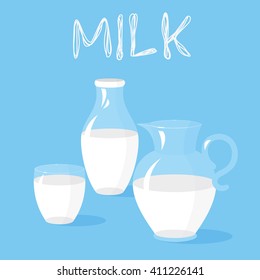 Pour milk into a jug, milk jug, glass, eps 10