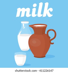 Pour milk into a jug, milk jug, glass, eps 10