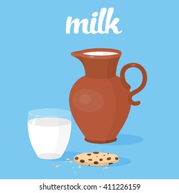 Pour milk into a jug, milk jug, glass, eps 10