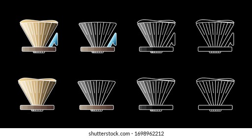 Pour over alternative coffee maker. Coffee cone vector illustration on black background.