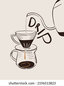 Pour over codde, hand draw sketch vector.