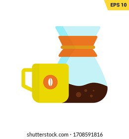 pour over with coffe cup in flat style isolated on white background