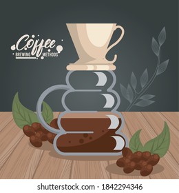 diseño de ilustraciones vectoriales del método de fabricación de café por sobre
