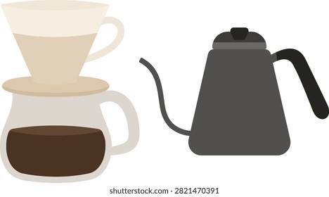 Pour over coffee dripper and gooseneck kettle for manual coffee brewing and specialty coffee preparation