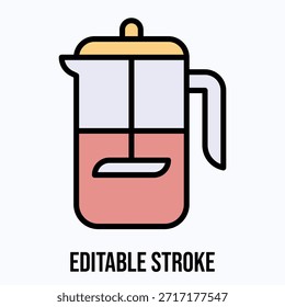 Vierta sobre el icono del estilo del color lineal del Vector aislado del icono del goteador del café, movimiento editable
