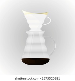 Pour Over Coffee Dripper. Manual method of brewing coffee. Coffee filter. Vector illustration isolated on background.