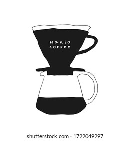 Pour over coffee illustration. Coffee alternative hand drawing. Cafe spot illustration. Coffee line art