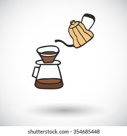 Pour over - coffee maker. Hand-drawn coffee brewing method icon. Doodle drawing. Vector illustration