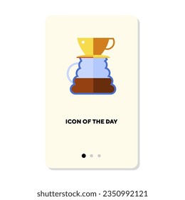 Pour over coffee on white background. Coffee preparation cartoon illustration. Coffee making and culture concept. Vector illustration symbol elements for web design and apps
