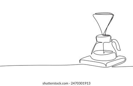 Gießen Sie über Kaffee eine Linie kontinuierlich. In: Line Art Coffee Equipment. Handgezeichnete Vektorgrafik.