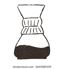 Pour over drip coffee tool, hand drawn doodle, vector illustration isolated on white background. Outline sketch style with grunge vintage texture. Cafe concept.