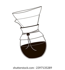 Ilustración lineal del capuchón de vidrio de Pour Over
