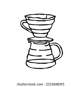 Pour over, V60, coffee maker, alternative coffee brewing method doodle icon, hand drawn illustration