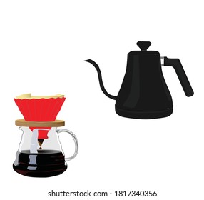Pour over V60 and kettle for manual brewing coffee