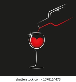 pour red wine from a bottle into a wineglass vector illustration EPS10