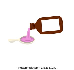 pour the syrup into a spoon. concept of taking medicine