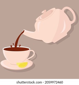 Pour tea into a cup from a teapot