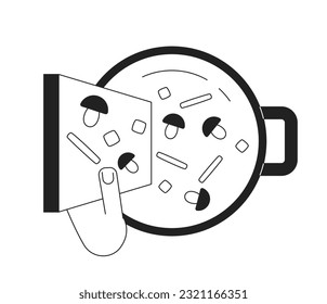 Vegetación de verduras en un objeto vector plano monocromo plano. Vista en la parte superior de la cocina a mano. Icono de línea fina blanca y negra modificable. Ilustración puntual de clip de caricatura simple para diseño gráfico web