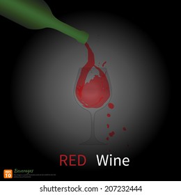 Pour the wine into a wine glass with wine splashes and spot print.