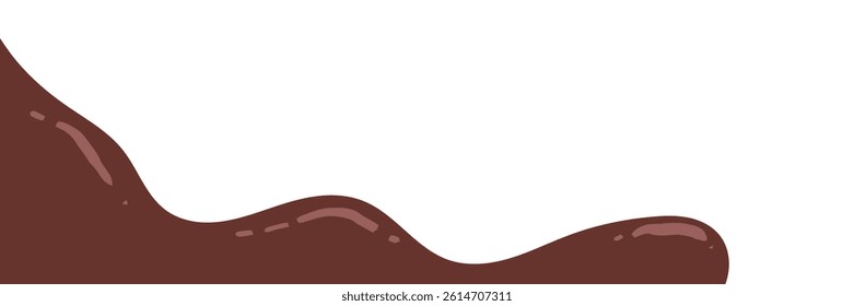 poured chocolate melt on white background. flowing elegant dark chocolate. wavy liquid chocolate text space background for banner or packaging design. fluid choco background.