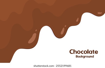 poured hot chocolate melting on white background. flowing elegant dark chocolate. wavy liquid chocolate text space background for banner or packaging design. fluid choco background.